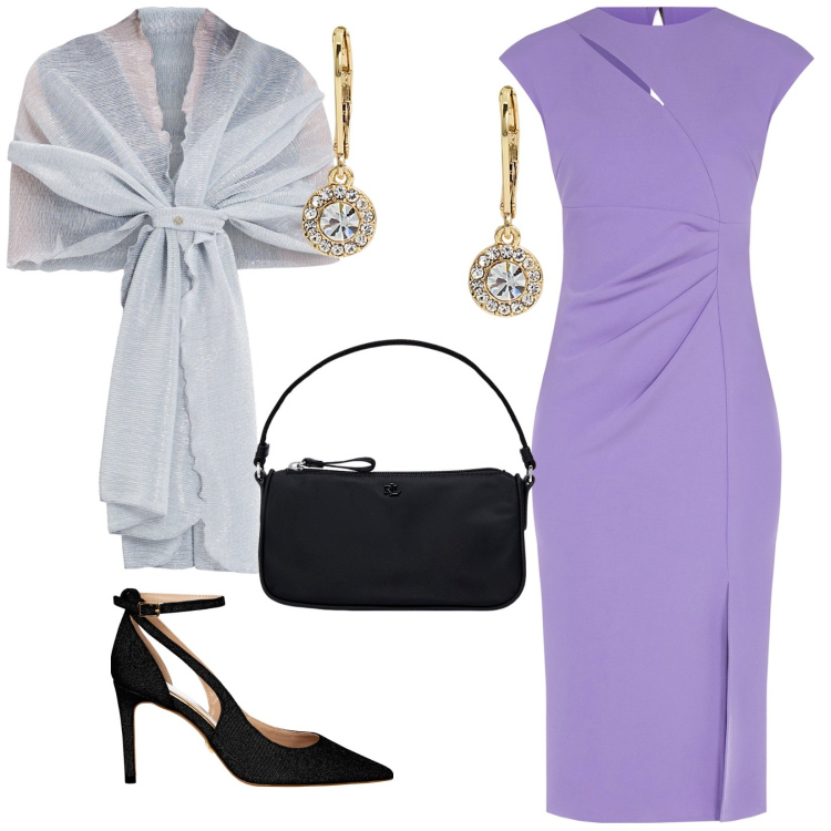 Outfit donna - Battesimo di mio nipote. per Cerimonia. Abbinamento con stole, vestiti midi/longuette, décolleté, orecchini, pochette.