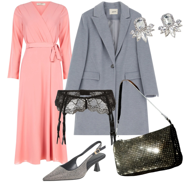 Outfit donna - Invitata brillante. Stile Chic per Cerimonia. Abbinamento con slip, borse a spalla, décolleté, vestiti chemisier, cappotti, orecchini.