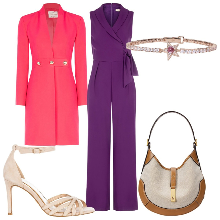 Outfit donna - Rinascimento SS25: cerimonia super trend. Stile Trendy per Cerimonia. Abbinamento con braccialetti, tute, trench, sandali col tacco, borse a spalla.