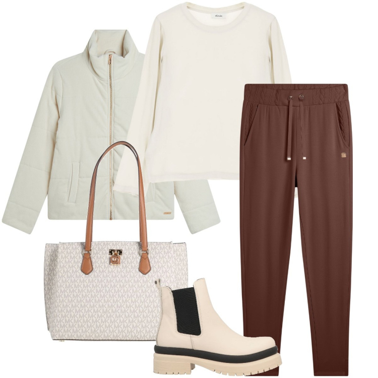 Outfit donna - Il jogger per tutti i giorni. Stile Casual per Tutti i giorni. Abbinamento con stivaletti, borse a spalla, maglieria, pantaloni, piumini.