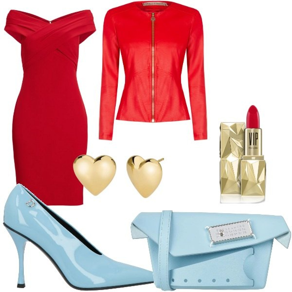 Outfit donna - il vestito rosso per San Valentino. Stile Romantica per Serata fuori. Abbinamento con décolleté, borse a mano, rossetti, orecchini, blazer, vestiti.