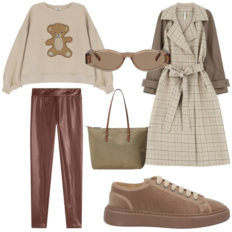 Outfit donna - Speciale:stile athlesuire. Stile Casual chic per Tutti i giorni. Abbinamento con sneakers, occhiali da sole, trench, treggings, felpe, borse tote.