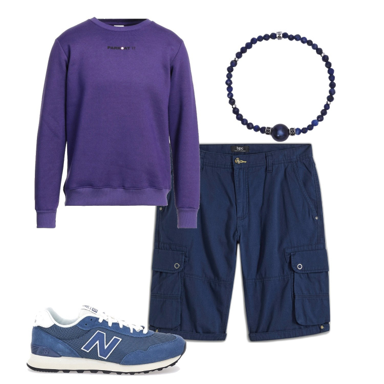 Outfit uomo - Total look #2053351. Abbinamento con bermuda, felpe, braccialetti, sneakers.