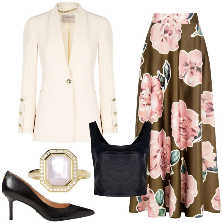 Outfit donna - Cerimonia in vista. Stile Glamour per Cerimonia. Abbinamento con anelli, gonne, blazer, top, décolleté.