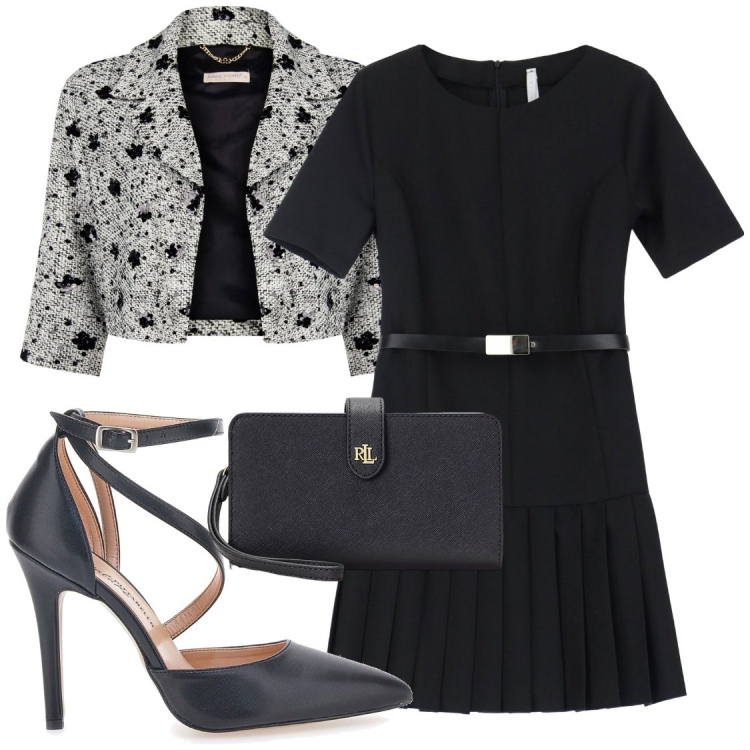 Outfit donna - Il vestito per serate o cerimonie inform. Stile Bon Ton per Serata fuori. Abbinamento con blazer, vestiti corti, pochette, décolleté.