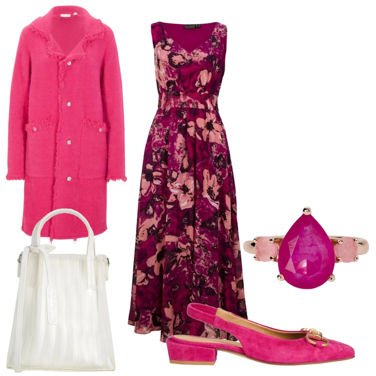 Outfit donna - Sciroppo di rose. Stile Vintage retrò per Tutti i giorni. Abbinamento con vestiti lunghi, cardigans, ballerine, borse a mano, anelli.