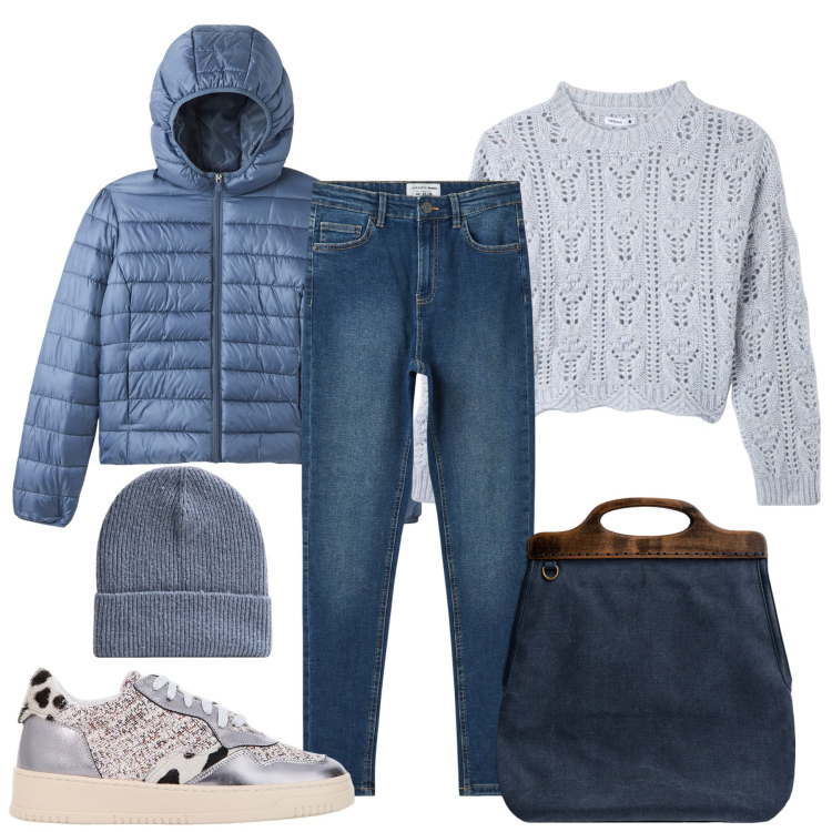 Outfit donna - Il tocco di stile. Stile Basic per Tutti i giorni. Abbinamento con blazer, maglieria, jeans skinny, berretti, sneakers, borse a tracolla.