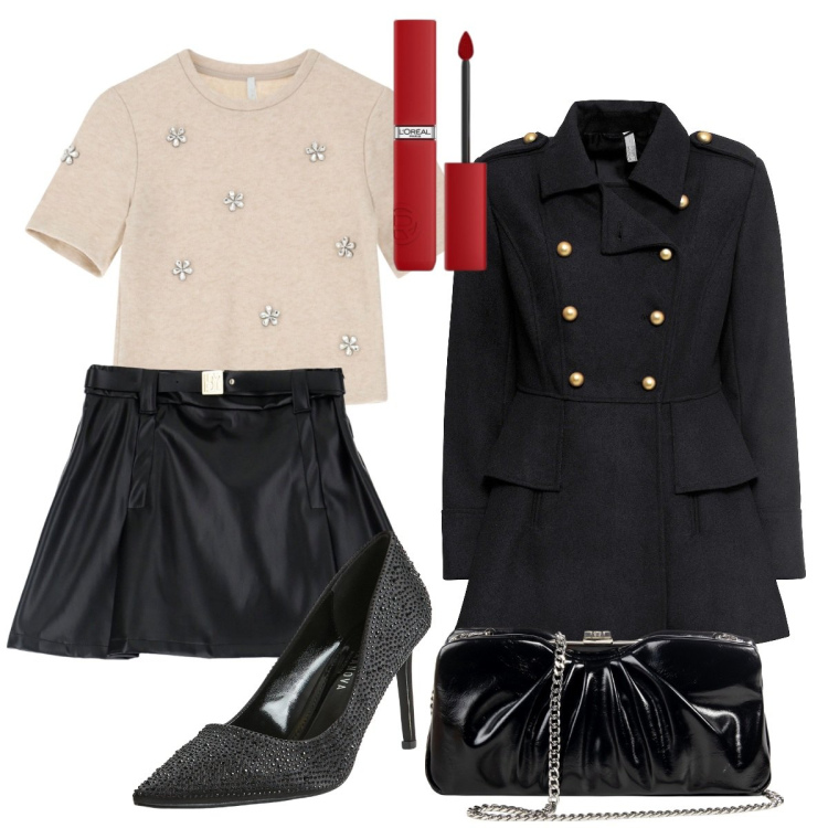 Outfit donna - S.valentino. Stile Sexy per Serata fuori. Abbinamento con cappotti, rossetti, décolleté, pochette, minigonne, maglieria.