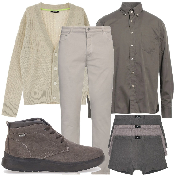 Outfit uomo - Da lunedì in ufficio. Stile Trendy per Ufficio. Abbinamento con boxer, pantaloni, camicie, cardigans, sneakers.