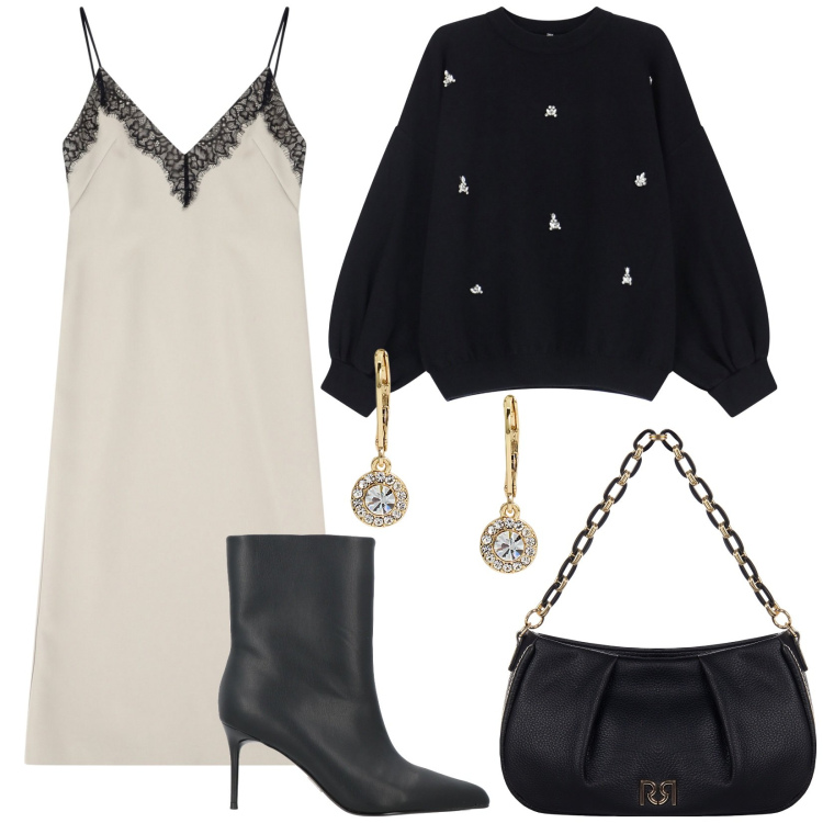 Outfit donna - Un amore di outfit. Stile Sexy per Serata fuori. Abbinamento con stivaletti, borse a tracolla, vestiti midi/longuette, pullovers, orecchini.