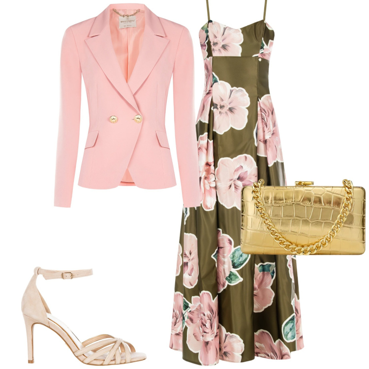 Outfit donna - Rinascimento. Stile Chic per Cerimonia. Abbinamento con vestiti lunghi, sandali col tacco, blazer, clutch.