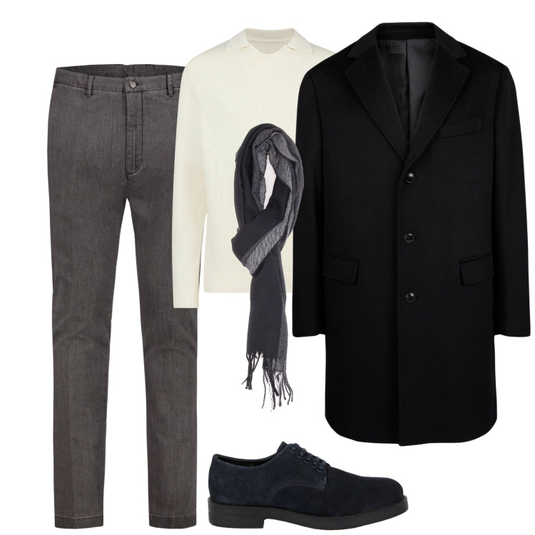 Outfit uomo - City. Stile Business/Elegante per Tutti i giorni. Abbinamento con sciarpe, maglieria, pantaloni, cappotti, scarpe stringate.