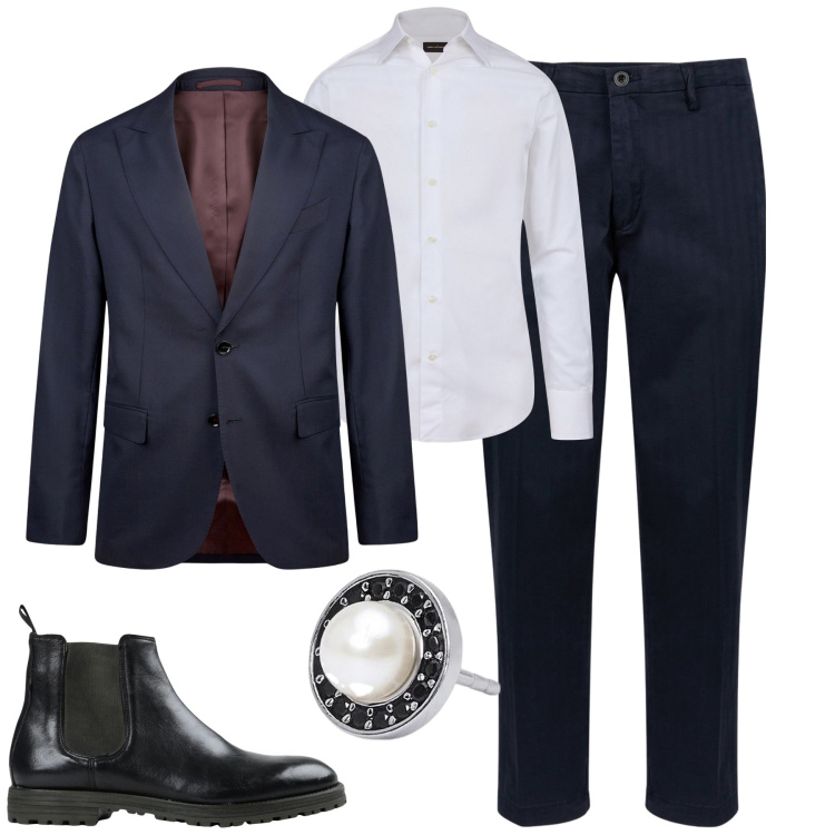 Outfit uomo - City. Stile Business/Elegante per Tutti i giorni. Abbinamento con stivali e stivaletti, orecchini, camicie, pantaloni, abiti.