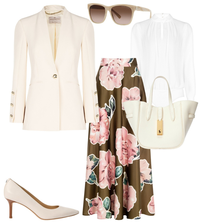 Outfit donna - Total look #2053524. Stile Romantica per Ufficio. Abbinamento con body, gonne, blazer, occhiali da sole, décolleté, borse tote.