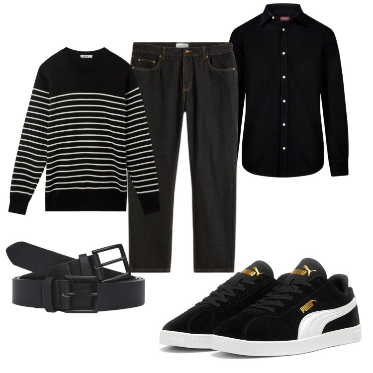 Outfit uomo - Total look #2053525. Stile Casual per Tutti i giorni. Abbinamento con jeans dritti, maglieria, cinture, sneakers, camicie.