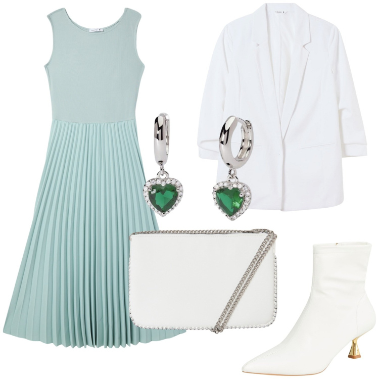 Outfit donna - Romanticismo. Stile Romantica per Serata fuori. Abbinamento con vestiti lunghi, stivaletti, blazer, borse a tracolla, orecchini.