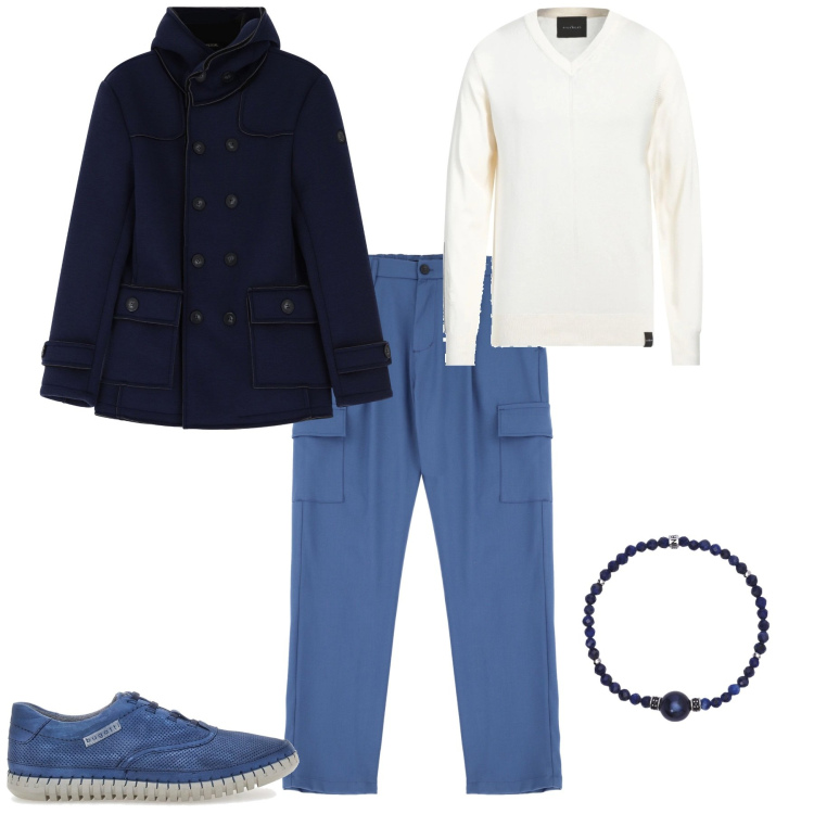 Outfit uomo - Total look #2053531. Stile Urban per Tutti i giorni. Abbinamento con pullovers, braccialetti, pantaloni cargo, giacche, scarpe stringate.