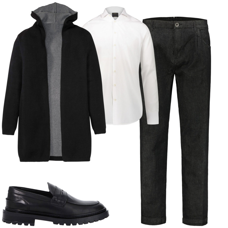Outfit uomo - City. Stile Casual per Tutti i giorni. Abbinamento con cardigans, scarpe stringate, camicie, jeans.