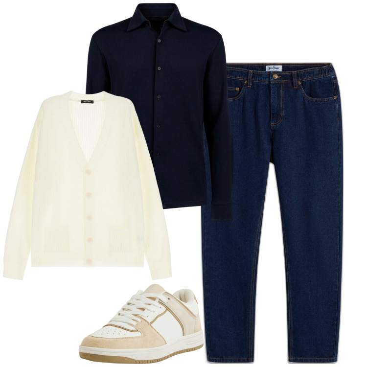 Outfit uomo - Total look #2053592. Stile Casual per Tutti i giorni. Abbinamento con jeans dritti, sneakers, cardigans, polo.