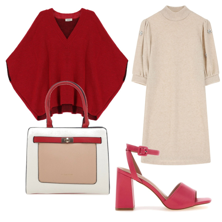 Outfit donna - Signora in rosso. Stile Bon Ton per Tutti i giorni. Abbinamento con cappotti, vestiti corti, sandali col tacco, borse a spalla.