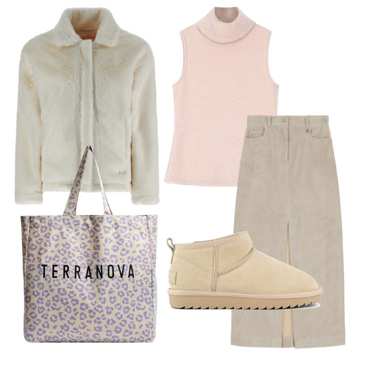 Outfit donna - Comfort zone. Stile Casual per Tutti i giorni. Abbinamento con shopping bag, maglieria, cappotti, gonne lunghe, stivali.