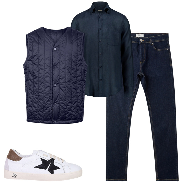 Outfit uomo - Total look #2053616. Stile Casual per Tutti i giorni. Abbinamento con jeans skinny, sneakers, piumini, camicie.