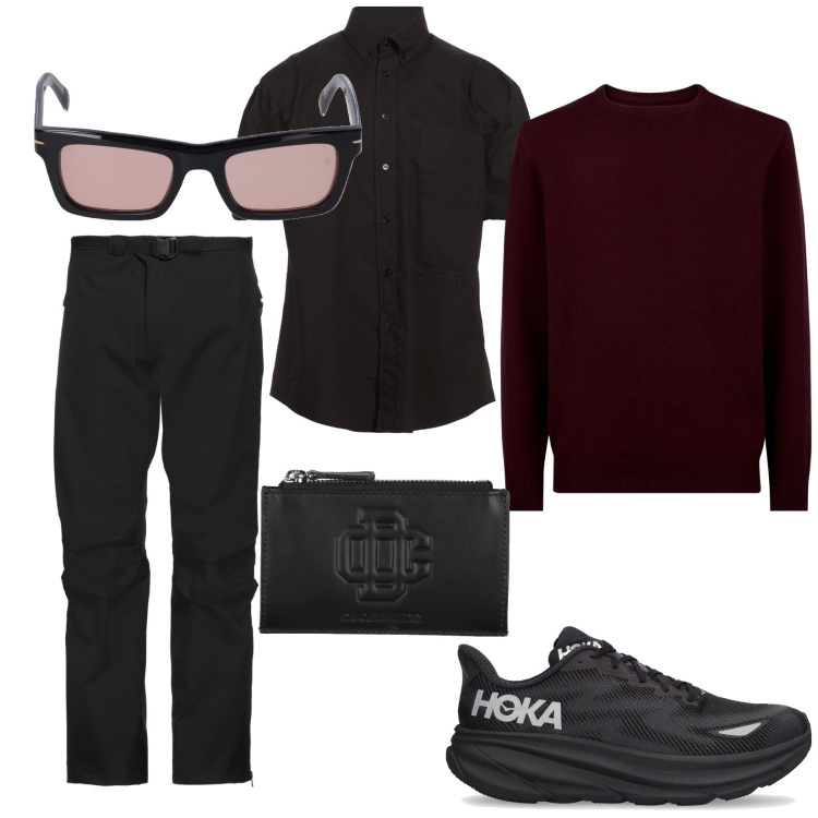 Outfit uomo - Sabato mattina. Stile Trendy per Tutti i giorni. Abbinamento con camicie a manica corta, pantaloni, portafogli, maglieria, occhiali da sole, sneakers.