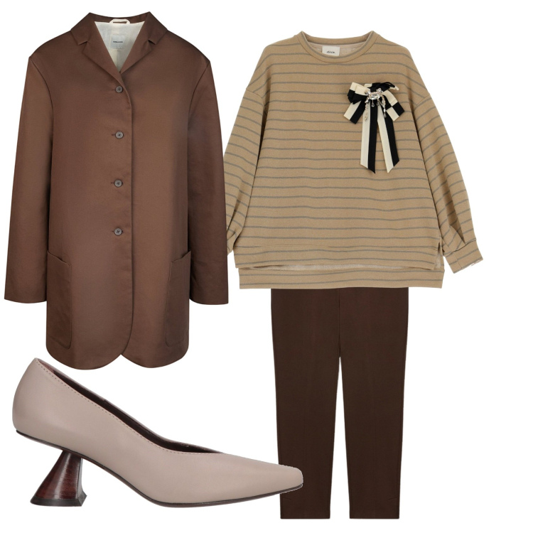 Outfit donna - Office. Stile Casual chic per Ufficio. Abbinamento con décolleté, maglieria, trench, pantaloni skinny.