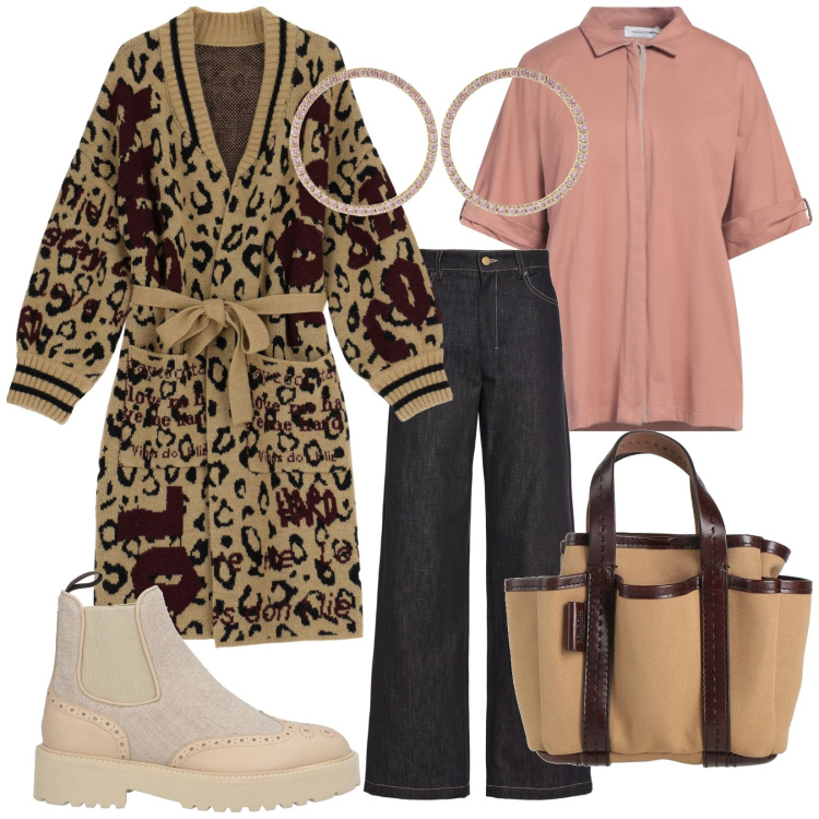 Outfit donna - Total look #2053646. Stile Casual per Tutti i giorni. Abbinamento con stivaletti chelsea, camicie a manica corta, borse a mano, cardigans, orecchini, jeans.