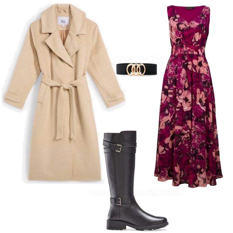 Outfit donna - Sportiva ma chic. Stile Sporty chic per Scuola/Università. Abbinamento con vestiti lunghi, stivali, cappotti, cinture.