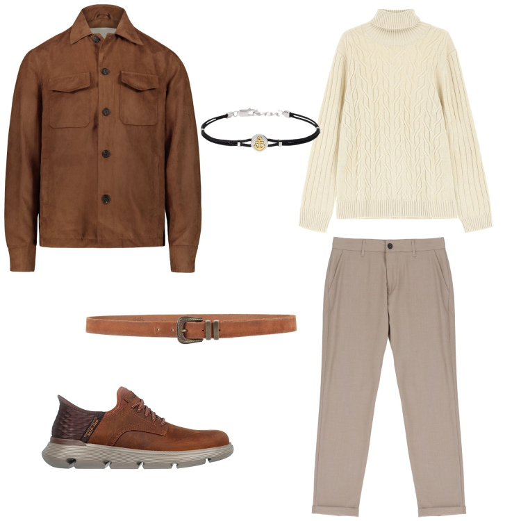 Outfit uomo - Total look. Stile Urban per Ufficio. Abbinamento con cinture, braccialetti, pantaloni, maglieria, sneakers, giacche.