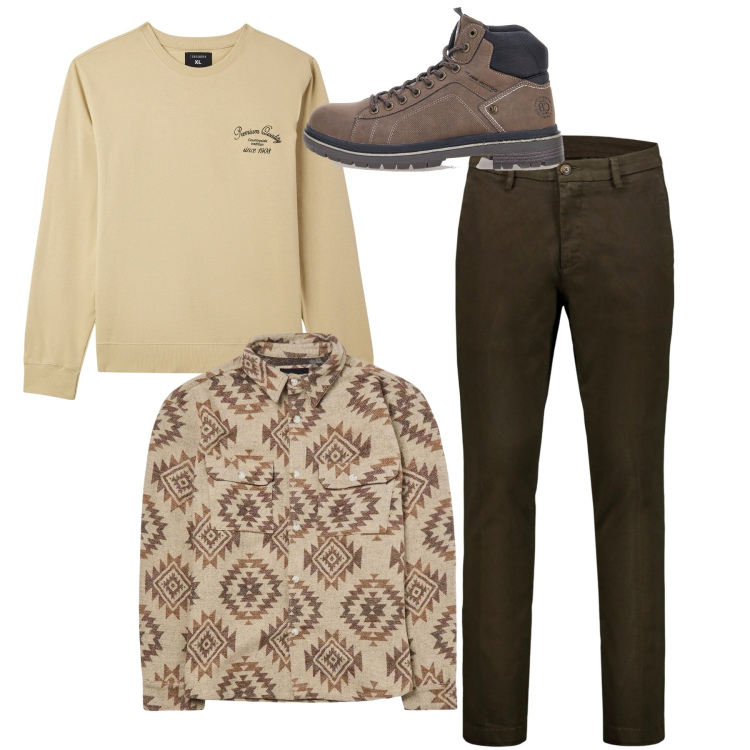 Outfit uomo - Rombi. Stile Casual per Tutti i giorni. Abbinamento con cappotti, felpe, stivali e stivaletti, pantaloni chino.