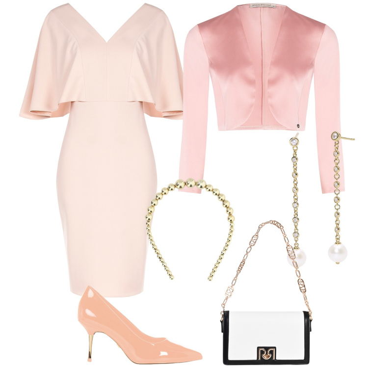 Outfit donna - Rinascita primaverile in Rinascimento. Stile Romantica per Cerimonia. Abbinamento con vestiti a tubino, bolero, décolleté, borse a tracolla, orecchini, cerchietti.