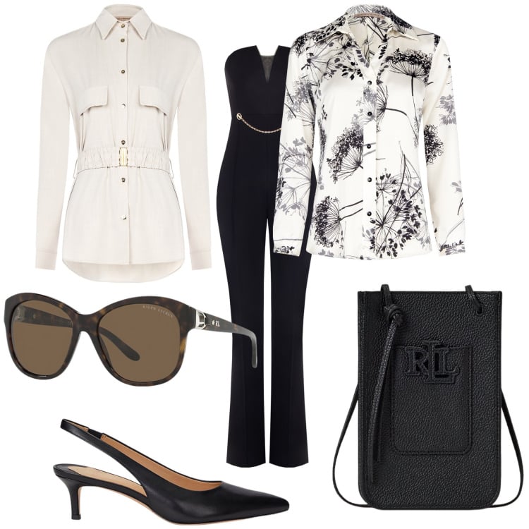 Outfit donna - Una tuta per l ufficio. Stile Urban per Ufficio. Abbinamento con tute, blazer, camicie, borse a tracolla, décolleté, occhiali da sole.