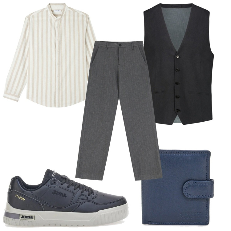 Outfit uomo - Total look #2053731. Stile Casual per Tutti i giorni. Abbinamento con camicie, pantaloni, portafogli, sneakers, gilet.
