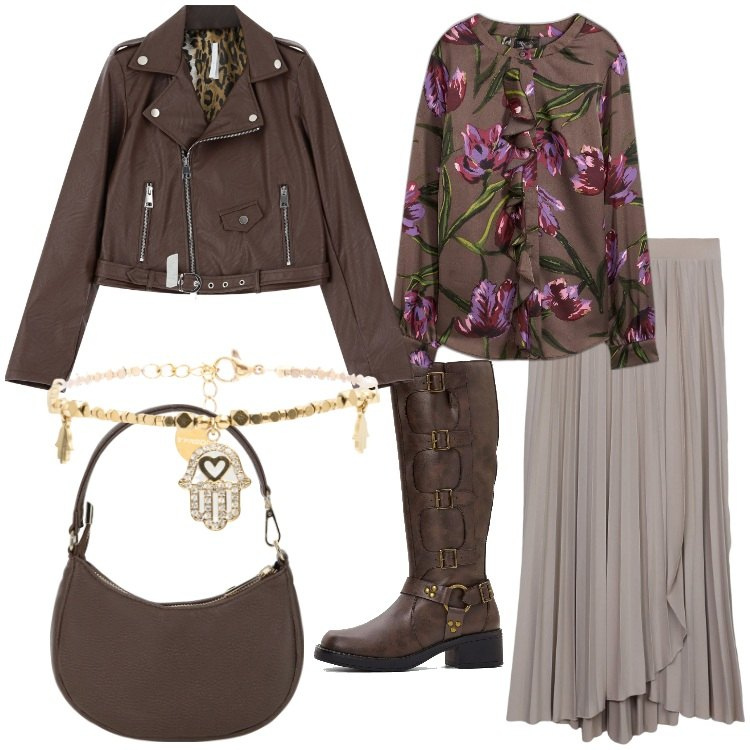 Outfit donna - Stile Boho Biker - Focus Donna Curvy. Stile Romantica per Tutti i giorni. Abbinamento con tuniche, stivali, gonne lunghe, giacche, borse a spalla, braccialetti.