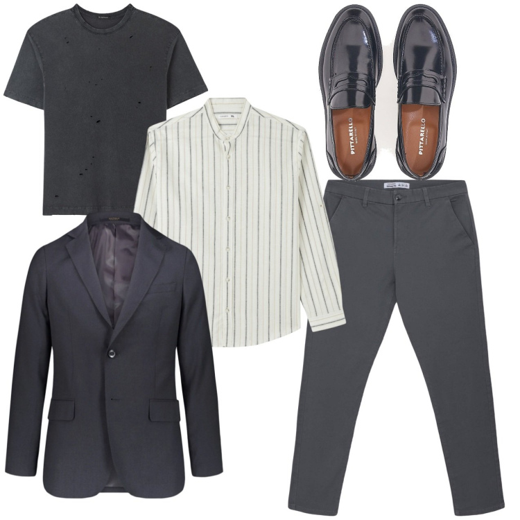 Outfit uomo - Righe. Stile Casual per Ufficio. Abbinamento con camicie, t-shirt, pantaloni chino, giacche, scarpe stringate.