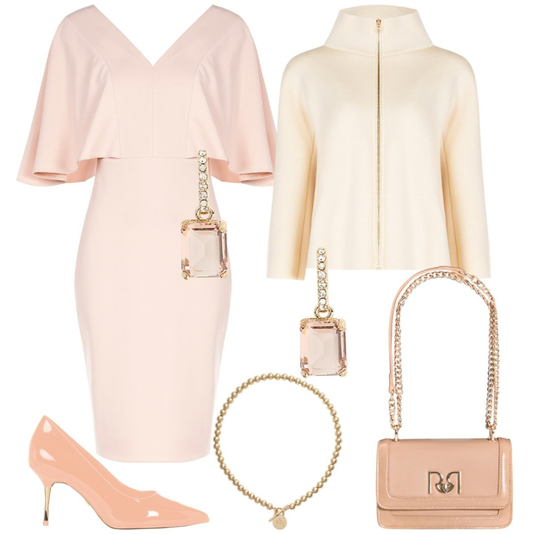 Outfit donna - Rinascimento SS25. Stile Chic per Cerimonia. Abbinamento con vestiti a tubino, cappe, décolleté, borse a tracolla, collane, orecchini.