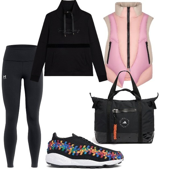 Outfit donna - Andiamo in palestra. Stile Basic per Sport. Abbinamento con felpe, piumini, shopping bag, leggings, sneakers.