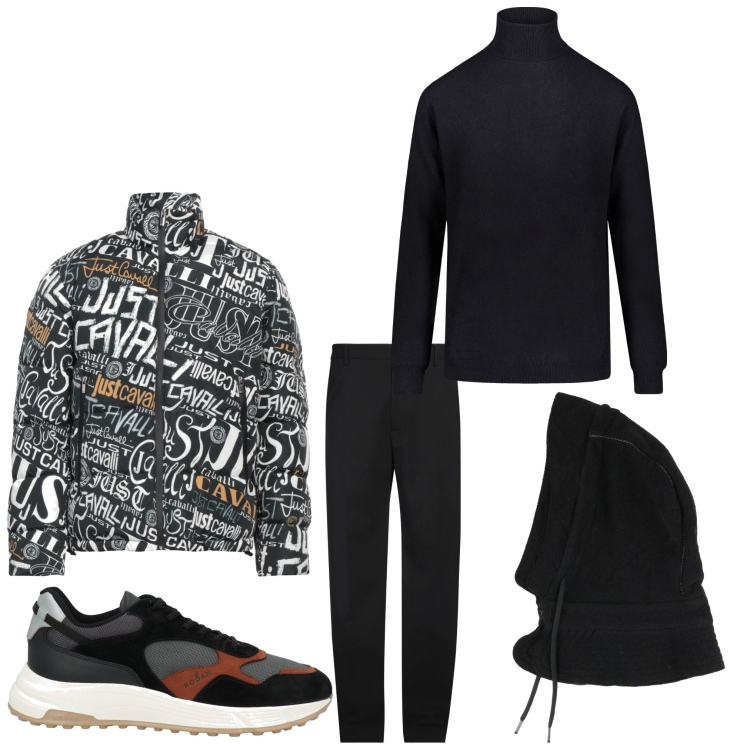 Outfit uomo - Vivace. Stile Casual per Serata speciale. Abbinamento con piumini, sneakers, cappelli, pantaloni, maglieria.