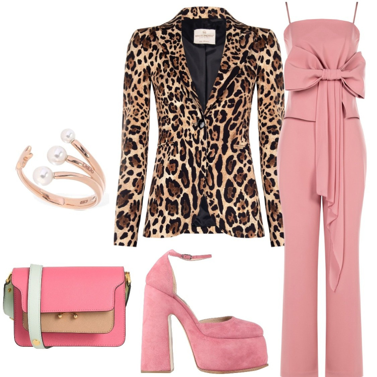 Outfit donna - Osservata. Stile Casual chic per Serata fuori. Abbinamento con décolleté, borse a tracolla, blazer, tute, anelli.