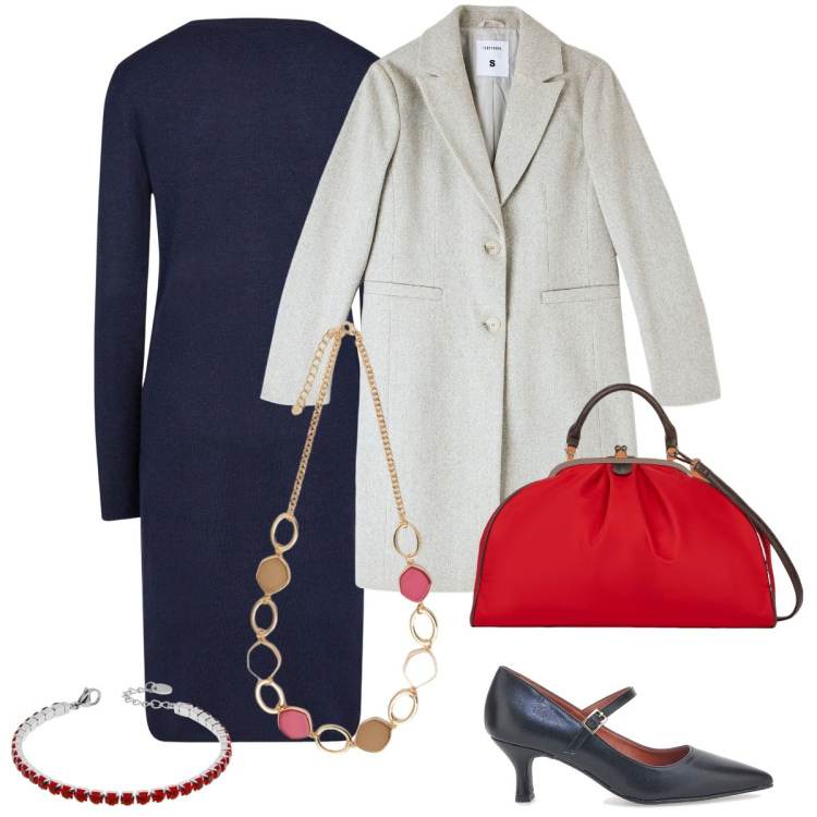 Outfit donna - Vintage rivisitato. Stile Vintage retrò per Ufficio. Abbinamento con cappotti, braccialetti, vestiti midi/longuette, collane, borse a spalla, décolleté.