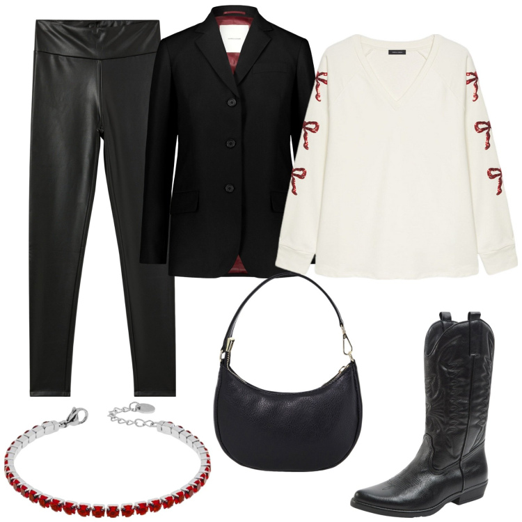 Outfit donna - Stile athleisure. Stile Sporty chic per Tutti i giorni. Abbinamento con treggings, stivali, braccialetti, borse a spalla, blazer, felpe.