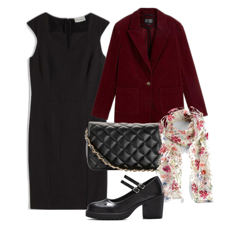 Outfit donna - bonprix - Focus on: Essentials. Stile Bon Ton per Tutti i giorni. Abbinamento con foulard, borse a tracolla, blazer, vestiti a tubino, décolleté.