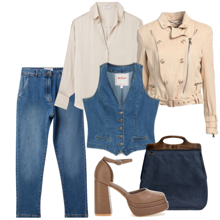 Outfit donna - Total denim - @jsabelle. Stile Casual chic per Tutti i giorni. Abbinamento con gilet, blazer, jeans skinny, camicie, borse a tracolla, décolleté.