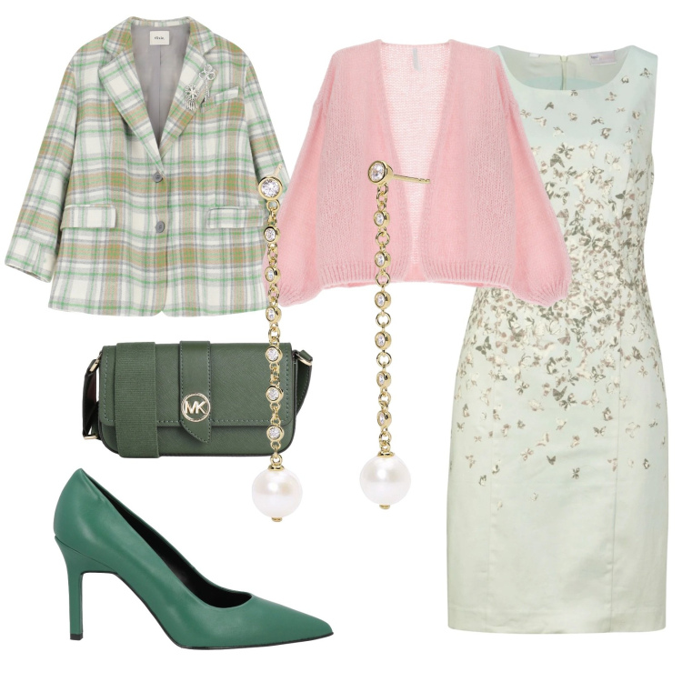Outfit donna - Battesimo fine febbraio. per Cerimonia. Abbinamento con vestiti a tubino, borse a tracolla, décolleté, orecchini, cardigans, blazer.