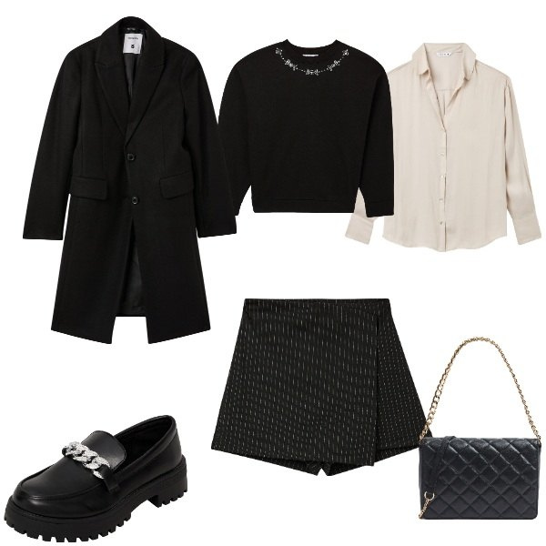 Outfit donna - Casual99. Stile Basic per Serata fuori. Abbinamento con felpe, mocassini, camicie, gonne, borse a tracolla, cappotti.