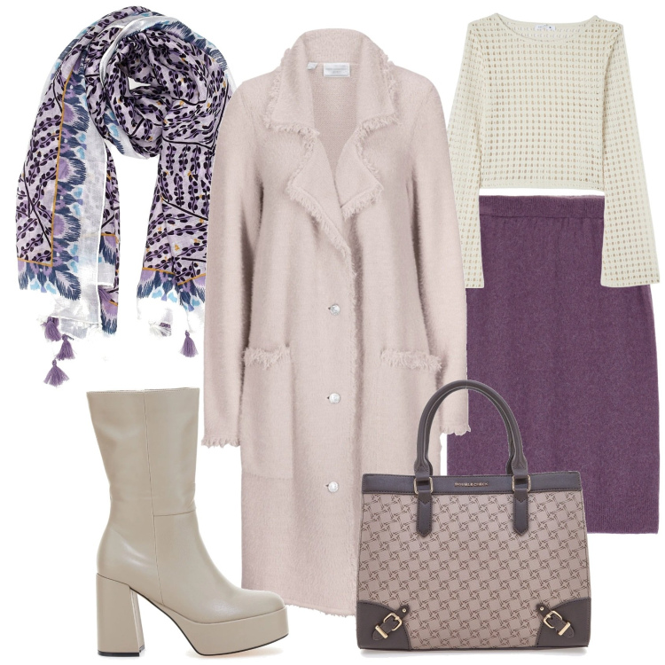 Outfit donna - La gonna in maglia. Stile Urban per Tutti i giorni. Abbinamento con cardigans, maglieria, gonne longuette, borse a tracolla, stivali, foulard.