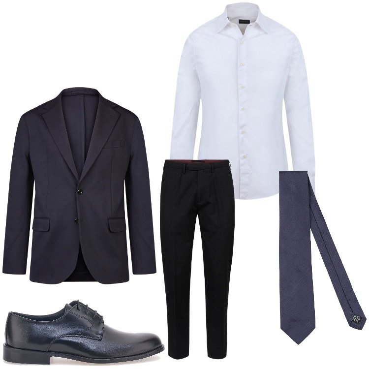 Outfit uomo - Classicamente elegante. Stile Business/Elegante per Ufficio. Abbinamento con cravatte, giacche, pantaloni, scarpe stringate, camicie.