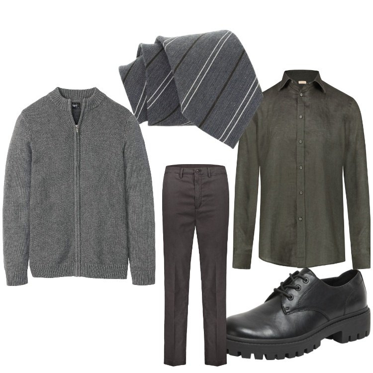 Outfit uomo - A cena con te. Stile Business/Elegante per Serata speciale. Abbinamento con cardigans, scarpe stringate, cravatte, camicie, pantaloni.